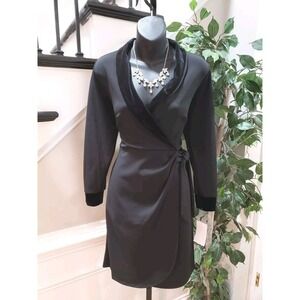 Velvet Fleur Women's Black Polyester V-Neck Long Sleeve Knee Length Dress Size 4